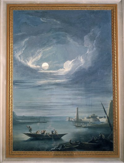 Escena nocturna con los pescadores. Fresco de la Sala del Consiglio (Sala del Consejo) de Unbekannter Künstler