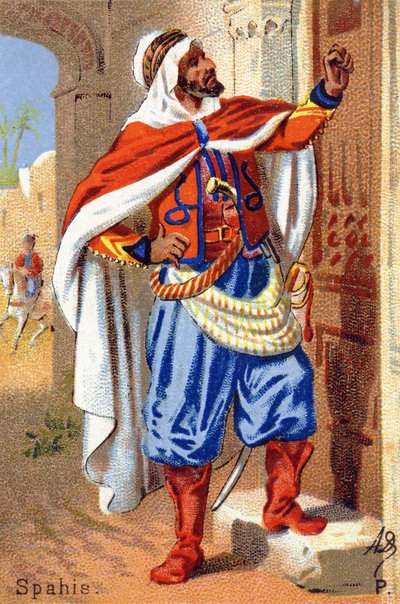 P: Spahis. Grabado en "Alfabeto Militar". Iniciales del ilustrador: A. D. Editor desconocido. Cromolitografías finales del siglo XIX. Dim: 10,5x7cm de Unbekannt