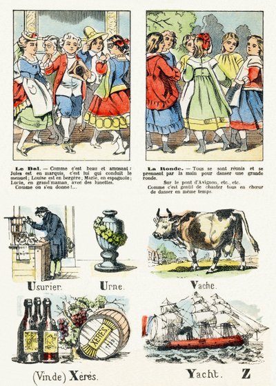 Página 8 - el baile de disfraces, la ronda - Alfabeto de Entretenimiento Infantil c.1890 (litografía) de Unbekannt