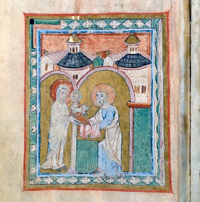Página de un códice que muestra la Presentación en el Templo, Tesoro de la Catedral de Vercelli de Unbekannt