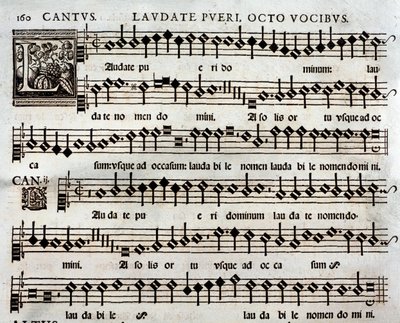 Página de la partitura del salmo Laudate pueri a 8 voces de Tomás Luis de Victoria de Unbekannter Künstler