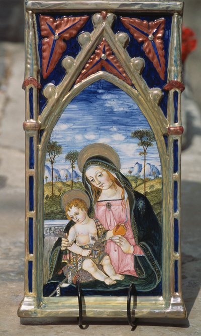 Azulejo de cerámica pintado que representa a la Madonna y el Niño, Gualdo Tadino, Umbría, Italia de William M. Timlin