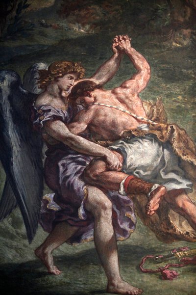 Pintura de Eugene Delacroix en la basílica de Saint Sulpice, París: Jacob luchando con el ángel, París, Francia de Unbekannt
