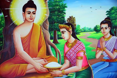 Buda recibiendo ofrendas, Camboya de Unbekannt