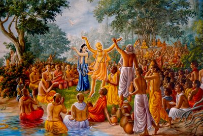 Pintura que representa a Chaitanya y Nityananda bailando entre vaishnavas. U.K. (foto) de Unbekannter Künstler