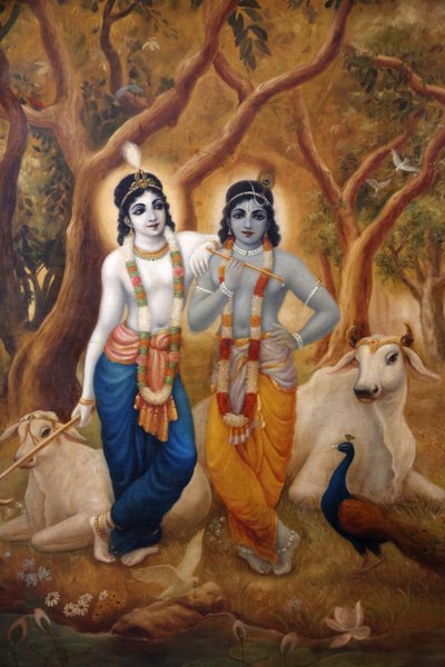 Pintura que representa al dios hindú Krishna junto a su hermano Balaram, India de Unbekannt