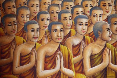 Monjes escuchando a Buda, Udong, Camboya de Unbekannt