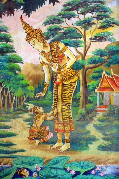Pintura que representa la historia de la vida de Buda Shakyamuni. Wat Naxai. Vientián. Laos de Unbekannt
