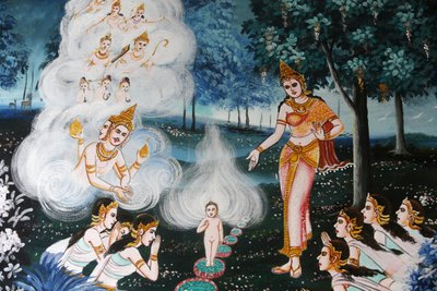 Pintura en Wat Dab Phai, Chiang Mai. Tailandia. Buda bebé de Unbekannt