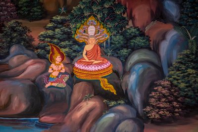 Pinturas de escenas de pueblo con Buda en Tailandia, Wat bang riang, Thub Pat/ Paintings, Wat bang riang, Thub Pat, Phang Nga, Tailandia, Asia (foto) de Unbekannter Künstler
