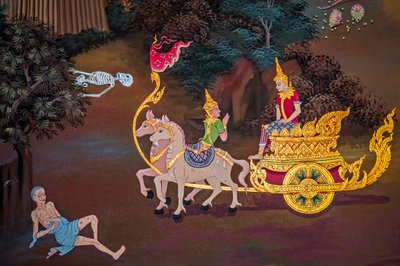 Pinturas de escenas de pueblo con Buda en Tailandia, Wat bang riang, Thub Pat/ Paintings, Wat bang riang, Thub Pat, Phang Nga, Tailandia, Asia (foto) de Unbekannter Künstler