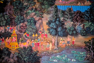 Pinturas de escenas de pueblo con Buda en Tailandia, Wat bang riang, Thub Pat/ Paintings, Wat bang riang, Thub Pat, Phang Nga, Tailandia, Asia (foto) de Unbekannter Künstler