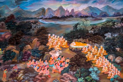 Pinturas de escenas de pueblo con Buda en Tailandia, Wat bang riang, Thub Pat/ Paintings, Wat bang riang, Thub Pat, Phang Nga, Tailandia, Asia (foto) de Unbekannter Künstler