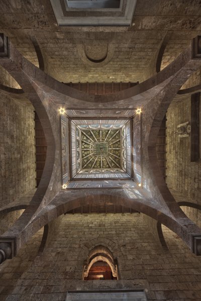 Palermo, El Palacio Real o Palazzo dei Normanni (Palacio de los Normandos), Torre Joharia, la Sala de los Vientos: cúspide de madera con la Rosa de los Vientos (Rosa de los vientos) en su centro Vista cenital de Unbekannter Künstler