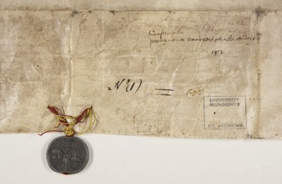 Bula papal confirmando la carta del obispo Henry Wardlaw, verso de Unbekannt