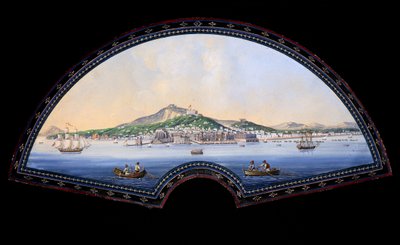 Modelo de abanico de papel con una pintura en gouache que representa los destinos del Grand Tour, un viaje práctico por artistas e intelectuales de los siglos XVIII y XIX en los países mediterráneos durante su juventud para su educación y enriquecimiento de Unbekannt
