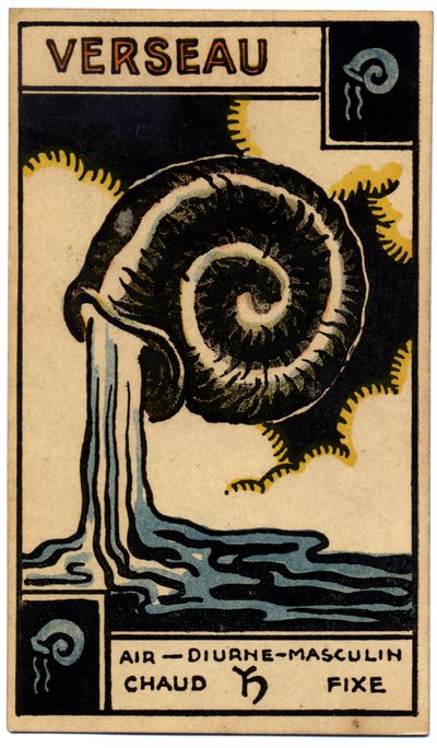 Paranormal. Astrología. Acuario (el Aguador). Carta astrológica de: Le Tarot Astrologique (Tarot Astrológico), por Georges Muchery, Francia. de Unbekannter Künstler
