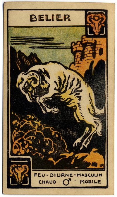 Paranormal. Astrología. Aries (el Carnero). Carta astrológica de: Le Tarot Astrologique (Tarot Astrológico), por Georges Muchery, Francia. de Unbekannter Künstler