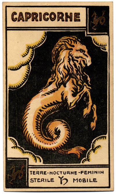 Paranormal. Astrología. Capricornio (el Mar Got). Carta astrológica de: Le Tarot Astrologique (Tarot Astrológico), de Georges Muchery, Francia. de Unbekannter Künstler