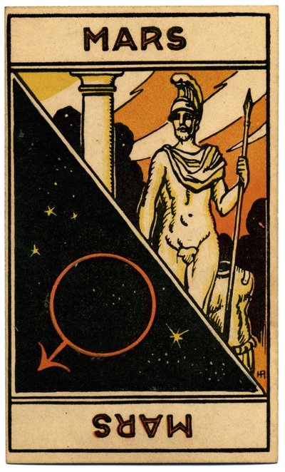 Paranormal. Astrología. Marte (planeta). Carta astrológica de: Le Tarot Astrologique (Tarot Astrológico), de Georges Muchery, Francia. de Unbekannter Künstler