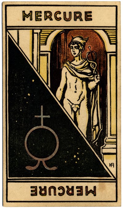 Paranormal. Astrología. Mercurio (planeta). Carta astrológica de: Le Tarot Astrologique (Tarot Astrológico), de Georges Muchery, Francia. de Unbekannter Künstler