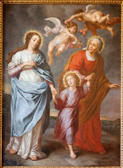 Iglesia parroquial (Parochiale kerk Sint-Dionysius van Lede). Interior. Nave norte. El altar. Pintura. La Sagrada Familia. de Unbekannter Künstler