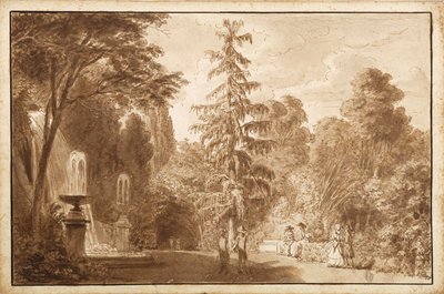 Parque con cascada y staffage en Frascati de Unbekannter Künstler