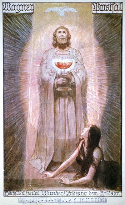 Parsifal con Graal, Kundry agonizante, principios del siglo XX (tarjeta postal) de Unbekannter Künstler