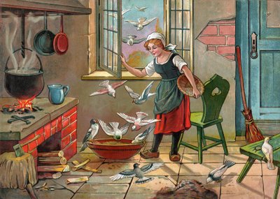 Campesina con palomas. (Ilustración de hacia 1920) de Unbekannter Künstler