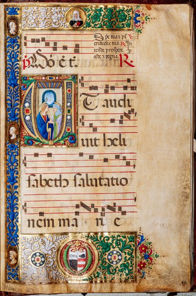 Biblioteca Piccolomini: libro de coro, cod. 14.P., ff. 46r con "María y Santa Isabel, de Giovanni di Giuliano Boccardi, conocido como Boccardino el Viejo. de Unbekannter Künstler