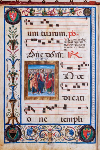 Biblioteca Piccolomini: libro de coro, cod. 26.R, ff. 29v con "Cristo y todos los Santos", de Giovanni di Taldo. de Unbekannter Künstler