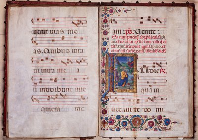 Biblioteca Piccolomini: libro de coro, cod. 7.G, ff. 40v-41r con la "Visión de Jeremías", de Guidoccio Cozzarelli. de Unbekannter Künstler