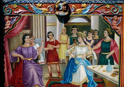 Decoración pictórica en carro siciliano que representa a una matrona romana, Sicilia, Italia, (detalle) de William M. Timlin