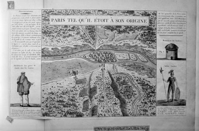 Plano de París en la época de los galos: "París, como era en su origen" (Lutecia) - grabado. de Unbekannt