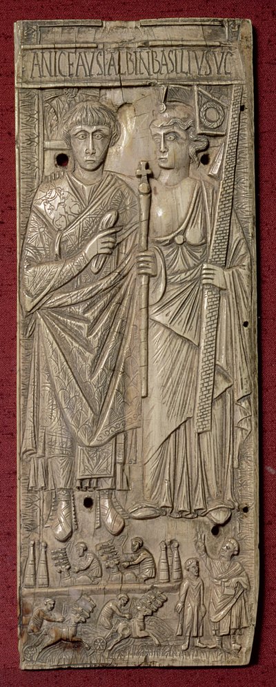 Placa que representa a Basilisco, Emperador de Oriente (d.478) con una carrera de carros abajo, Romano, 480 d.C. de Unbekannt