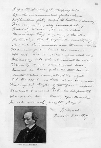 Poema escrito por Disraeli cuando era joven de Unbekannt