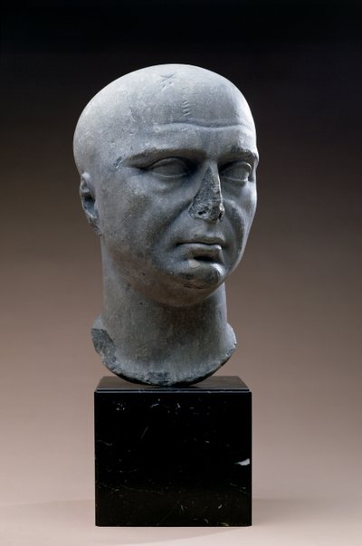 Cabeza de retrato de un sacerdote de Isis con la cabeza afeitada, romano, siglo II d.C. (mármol gris oscuro) de Unbekannt