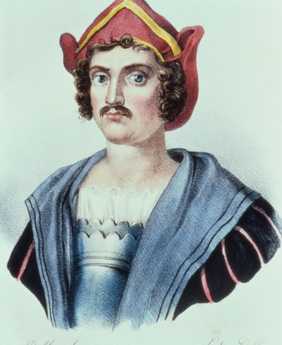 Retrato de Cristóbal Colón (1441-1506) por Dolfino (litografía) de Unbekannter Künstler