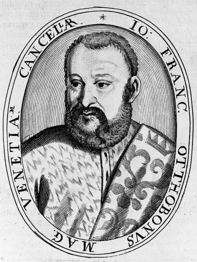 Retrato de Francesco Ottoboni (siglo XVI), Gran Canciller de Venecia, grabado de William M. Timlin