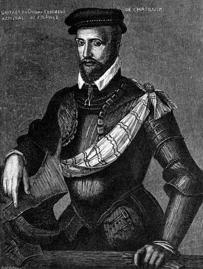 Retrato de Gaspard de Coligny, Señor de Chatillon (1519-1572), noble francés, almirante y líder hugonote en las Guerras de Religión de Francia, grabado de William M. Timlin