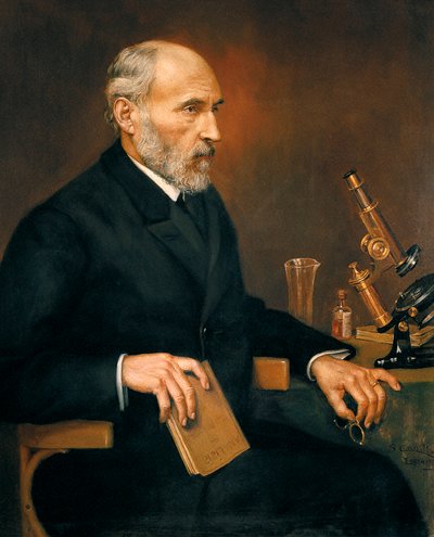 Retrato de Santiago Ramón y Cajal (1852-1934), médico español padre de la neurociencia ter de Unbekannter Künstler