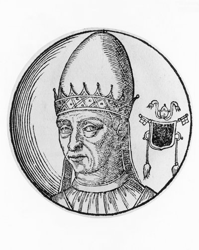 Retrato de Esteban III, o IV (720-772), 94º Papa de la Iglesia Católica desde 768, grabado de William M. Timlin