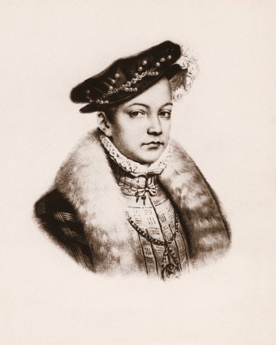 Retrato del rey de Francia Francisco II (1544-1560) Grabado del siglo XIX de Unbekannter Künstler