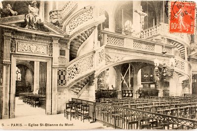 Tarjeta postal/Iglesia de Saint Etienne du Mont, el jubé/París/Seine/Ile de France/Francia de William M. Timlin