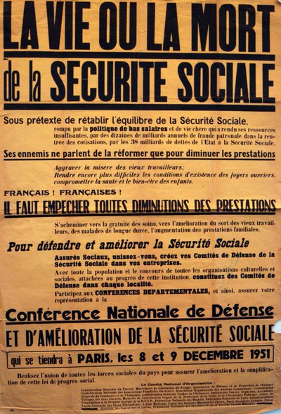 Cartel de la CGT (Sindicato Francés) para una conferencia sobre la Seguridad Social de Unbekannt