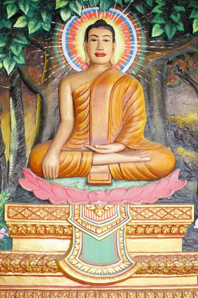 Monasterio Preah Prom Rath: Vida del Buda: Meditación en una flor de loto. El Buda mostrado en posición de tocar la tierra, Siem Reap, Camboya de Unbekannt