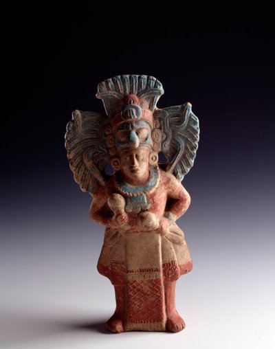 Arte precolombino, civilización maya, período clásico tardío: estatuilla de arcilla antropomórfica que representa una figura de pie, tiene la función de instrumento musical. de Nebaj, Quiché, Guatemala. Dim. 21x11 cm Guatemala, Museo Nacional de Arqueologí de Unbekannt