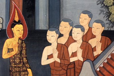 Príncipe Rama. Detalle mural en las paredes interiores del Vihara de la era del rey Rama III que representa el Ramakian. Wat Pho - Wat Phra Chettuphon. 1788. Bangkok. Tailandia de Unbekannt