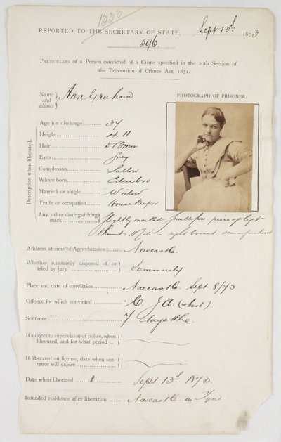 Tarjeta de registro de prisión para Ann Graham de Unbekannt