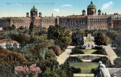 Jardines públicos con los dos museos Hof, Viena, finales del siglo XIX/XX (postal) de Unbekannter Künstler